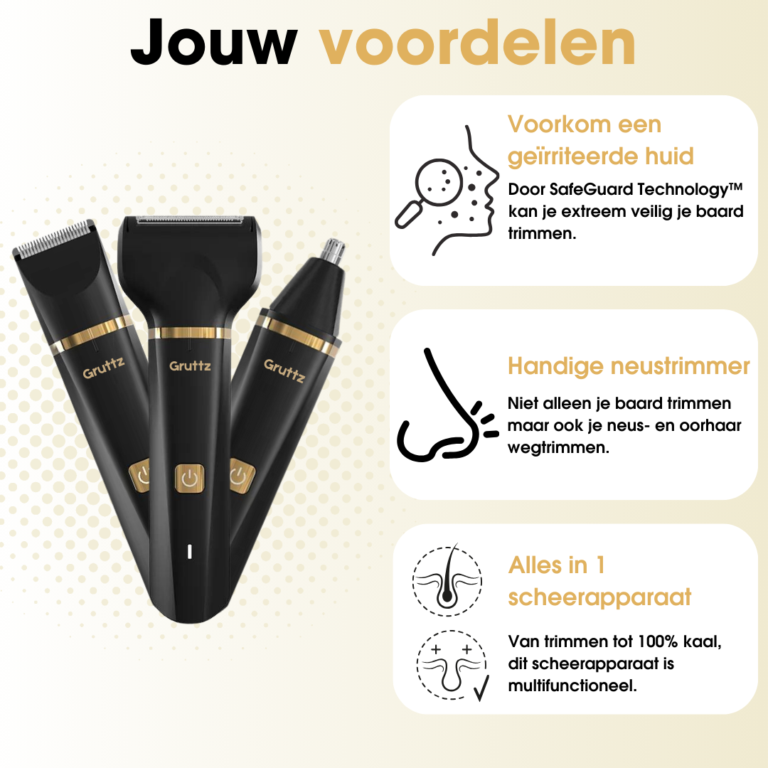 7-in-1 Baardtrimmer v2 | Multifunctionele baardtrimmer voor baard, neus en oren