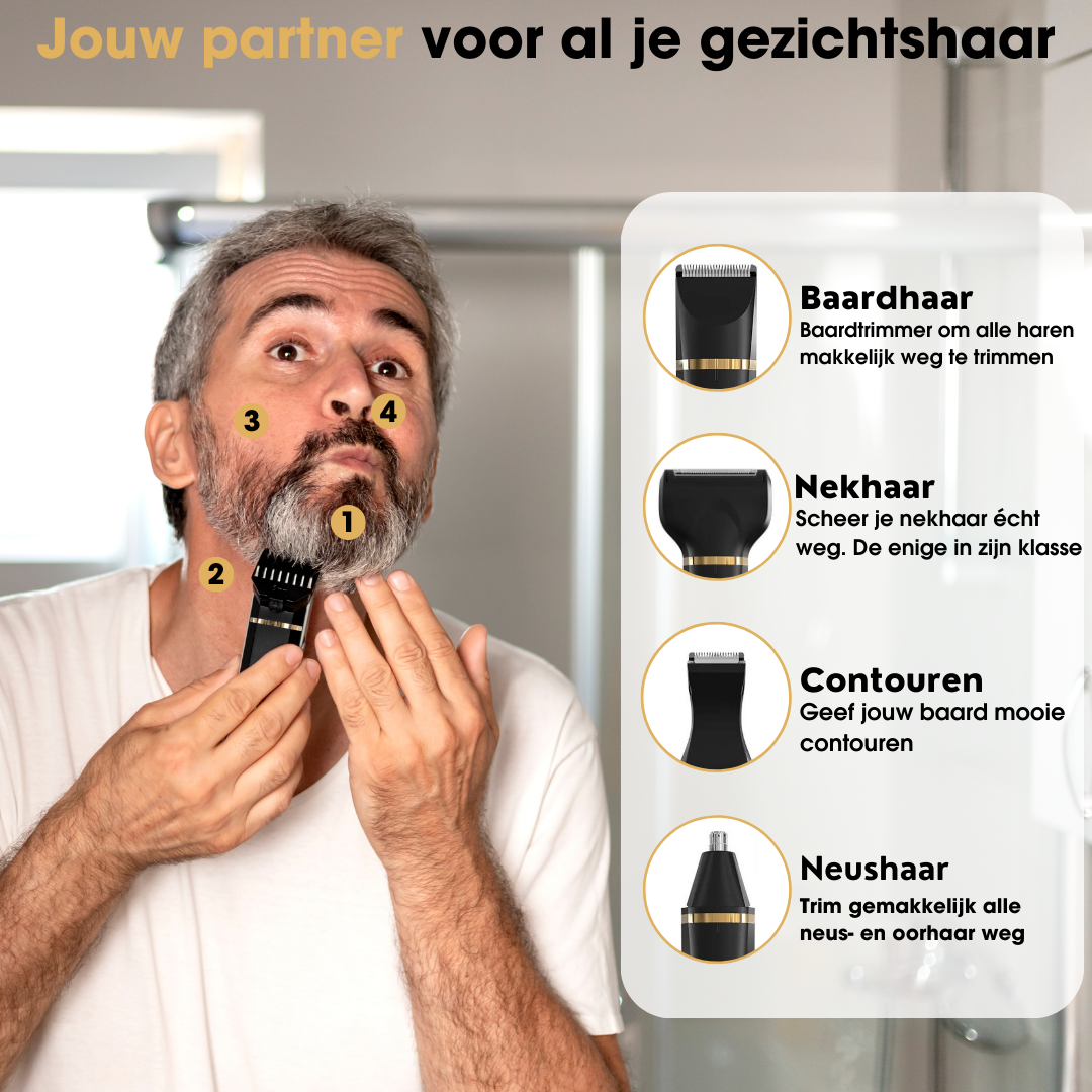 7-in-1 Baardtrimmer v2 | Multifunctionele baardtrimmer voor baard, neus en oren
